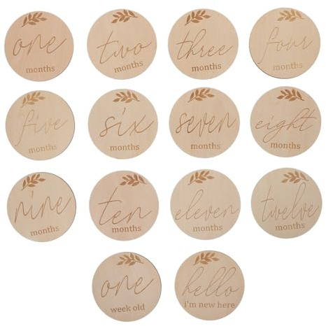Cartes D’Annonce de Naissance en Bois 14 Pièces pour Bébé | Souvenir Photo, Décoration Jalon, Usage Baby Shower, Cartes Commémoratives pour Événements Marquants