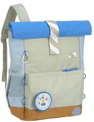 LÄSSIG Kinderrucksack mit Brustgurt, wasserabweisend, 12-15 Liter/Medium Rolltop Backpack Sunny Explorer Green/Blue