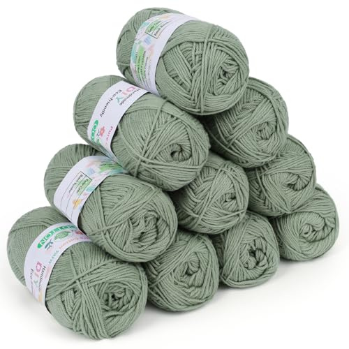 Coopay Lana per uncinetto, 100% cotone per lavorare a maglia, 10 x 50 g, morbido filato all'uncinetto, filato di cotone per maglioni, calze, coperta per bambini, verde matcha