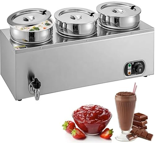 SGKOMN Scaldazuppe Commerciale, bagnomaria Elettrico in Acciaio Inox da 800 W, Tavolo da Vapore per scaldavivande a Buffet 7LX3, scaldasalse per zuppe Wet Well per ristoranti e Feste