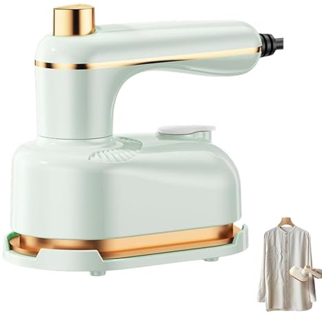 Plancha de vapor, vaporizador portátil mejorada para ropa, plancha de vapor portátil 2 en 1 con tanque de agua de 30 ml, vapor continuo y planchado en seco (verde claro)