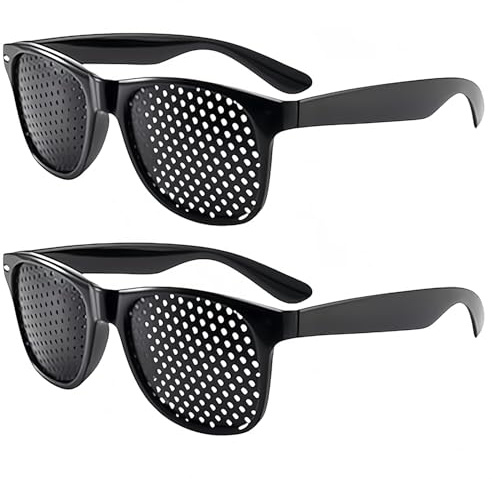 VNIDJGB 2 occhiali con foro stenopeico, con griglia per rilassamento, piccoli fori, occhiali unisex per adulti e bambini (nero)
