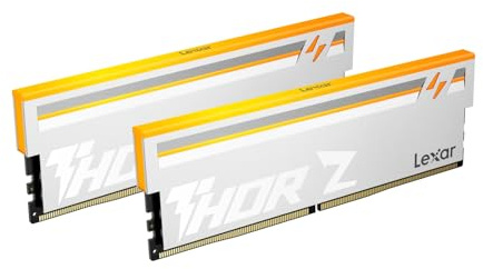 Lexar THOR Z-serien RGB DDR5 RAM 32 GB kit (2 x 16 GB) 6 000 MHz, DRAM 288-stifts UDIMM stationär PC högpresterande speldatorminne för Intel XMP 3.0/AMD_x, PMIC/On-die ECC/1,35 V silver