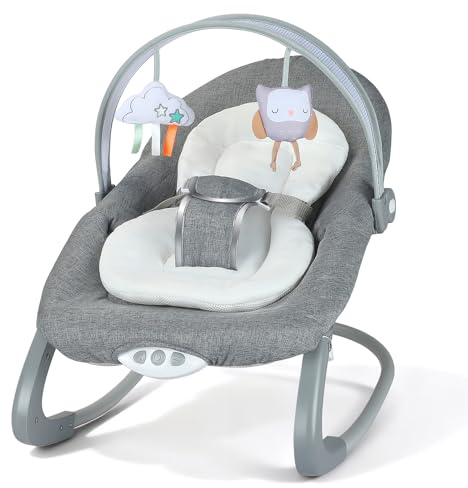 Yigowyigo Babywippe mit beruhigend vibrierendem Kindersitz, 0–2 Jahre Babywippe mit 3-Punkt-Gurt, Abnehmbarer Spielzeugstange und Musik Bis zu 9 KG