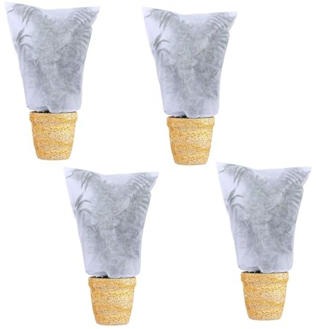 SSKHE 4 Pack Housse Hivernage Plante, Protection Plantes, Voile Hivernage Plante Exterieur, 80 x 60cm Housse d’Hivernage, avec Cordon de Serrage Voile d'hivernage pour Plantes Housse Réutilisable