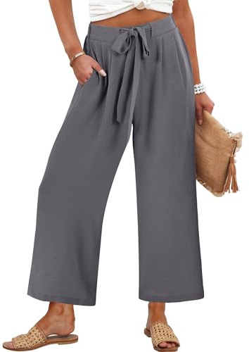Caracilia Womens Wide Leg Palazzo Pants Cropped High Waisted 2026 Summer Casual Loose Lounge Flowy Travel Work Trousers Dark Gray Small
