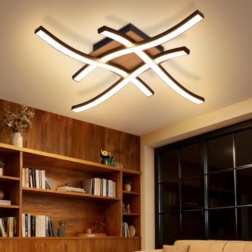 meoaow Deckenlampe LED Deckenleuchte Küche - 24W Schwarz Holz | Schlafzimmerlampe 3000K Warmweiß Küchenlampe Modern Design Flurlampe Deckenbeleuchtung für Schlafzimmer Wohnzimmer
