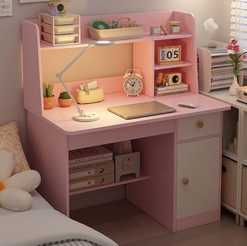 SJAPEX Escritorio Infantil De Madera con Cajón, Mesa Juvenil con Estantes Abiertos, 3 En 1 Escritorio para Niños con Dispositivo Antivuelco, 80X40X107Cm Pink