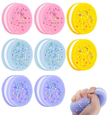 KYLOS 8 Stück Squeeze Toys, Squishy Spielzeug, Keks Stressabbau Spielzeug, Ultraweiches Dekompressionsspielzeug In 2 Gelb + 2 Blau + 2 Rosa + 2 Lila, 3.8Cm Länge 1Cm Höhe