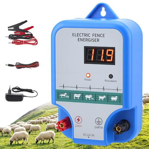 Recinzione elettrica da 12 V con indicatore LED, 1,5 J impermeabile, 230 V per 10 km di distanza, recinzione elettrica per bovini, pecore e altri animali da fattoria