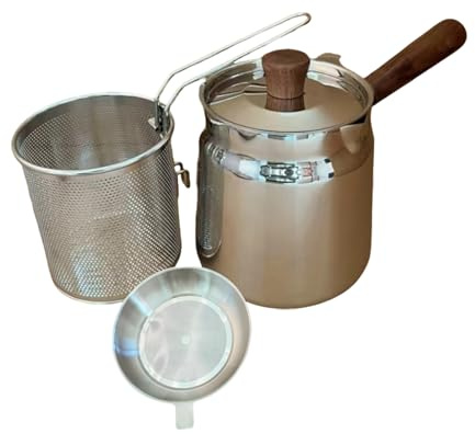 Pentola per friggitrice in acciaio , a doppio strato, con cestello e colino, pentola per friggitrice per , profonda, per cucina, casa, campeggio, grill, pancetta,
