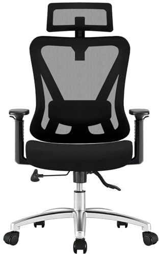 Durrafy Bürostuhl Ergonomisch, Bürostuhl mit Lendenstütze Verstellbarer Kopfstütze und Armlehnen, 3-stufige Neigungsverriegelung, Rückenfreundlicher Schreibtischstuhl bis 150KG für Büro und Homeoffice