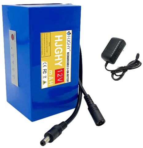 HJGHY 12V 12000mAh 24000mAh 33000mAh 45000mAh PVC Lithium Battery 12V Replacement Battery for Surveillance/Audio 12 Volt Lithium Batteries Pack with Charger,12V24000mAh