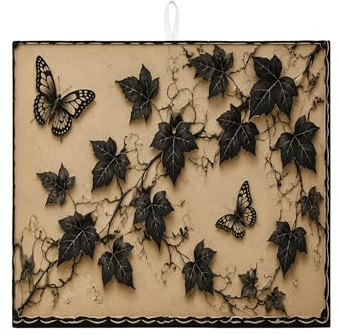 Tapetes de secado de platos de mariposa e hiedra para encimera de cocina, tapete escurridor de platos absorbente floral negro, almohadilla de secado de microfibra natural de primavera de 16 x 18
