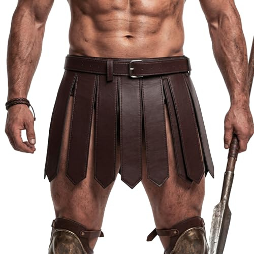 Jupe Médiévale en Cuir PU de Guerrier Spartiate Jupe de Gladiateur Romain avec Ceinture Homme Costume Médiéval Accessoires de déguisement pour Cosplay Armure Halloween Soldat Carnaval Fête