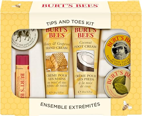 Burt's Bees semesterpresentset, med 6 produkter i resestorlek – 2 handkrämer, fotkräm, nagelbandskräm, handsalva och läppbalsam