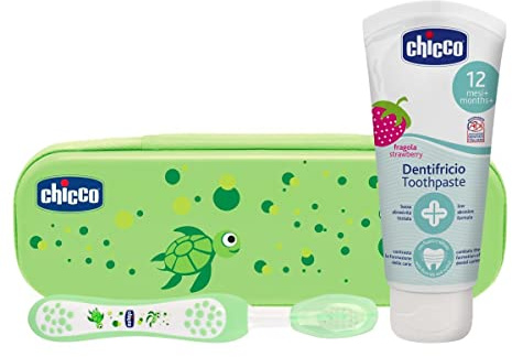 Chicco Set Verde Cepillo Y Pasta Con Flúor 6M+, Verde, 1 Unidad (Paquete de 1)