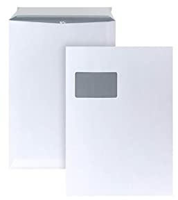 POSTHORN Versandtasche C4 (250 Stück), haftklebende Versandtaschen mit Fenster, weiße Versandtaschen mit grauem Innendruck für Sichtschutz, 324 x 229 x 1mm, 120g/m²