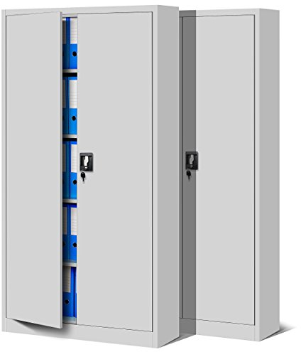 Jan Nowak 2er Set Aktenschrank C001 Metallschrank Stahlschrank Werkzeugschrank Büroschrank Lagerschrank Universalschrank Pulverbeschichtung Flügeltüren 185 cm x 90 cm x 40 cm (grau/grau)