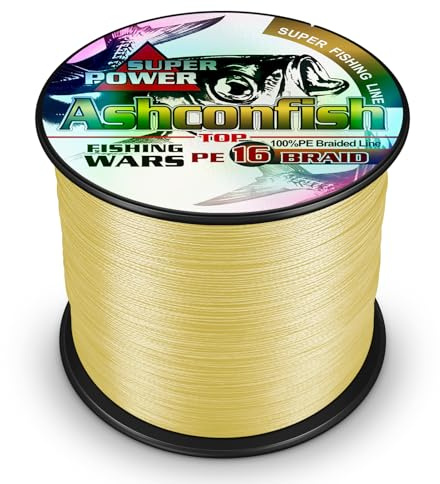 Ashconfish Fil de pêche tressé à 16 brins - Fil de pêche à noyau creux - 500 m - 113,4 kg - Résistant à l'abrasion - Incroyable - Sans étirement - Ultra fin - Diamètre tissé - Jaune