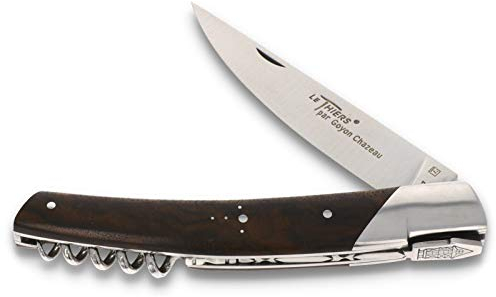Goyon-Chazeau Le Thiers Taschenmesser - 12 cm Modell Le Pirou - Griffschalen Nussbaum Maserholz - Korkenzieher - Klinge 12C27 Sandvik Stahl - Messer Frankreich