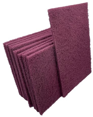 VSM 10-Pack: 6 x 9, Maroon - Very FIne, Non-Woven Hand Pad, Aluminum Oxide Grains, Rust and Oxidation Resistant, Multipurpose Abrasive Scrub Pad for Finishing and Cleaning