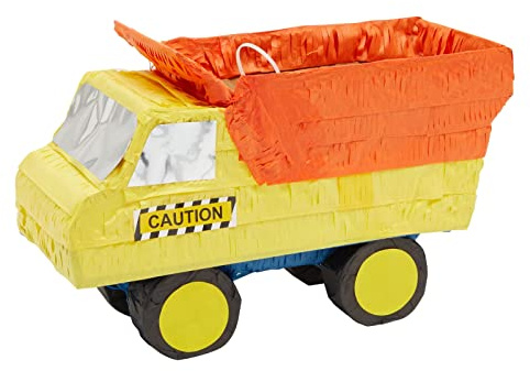 BLUE PANDA Dump Truck Pinata - Small 15.7 x 9.2 x 6.3 In, Yellow & Orange - Filled Pinata for Boys' Birthday Party & Construction Party Decoration