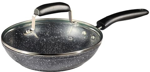 GonZalo GraCia. Non Stick Frying Pan with Lid | Black Granite Coating for All Hobs Induction, Gas & Electric | Easy to Clean, Healthy Cooking | Heat Resistant & Cool-Touch Handle (28 cm Granite)
