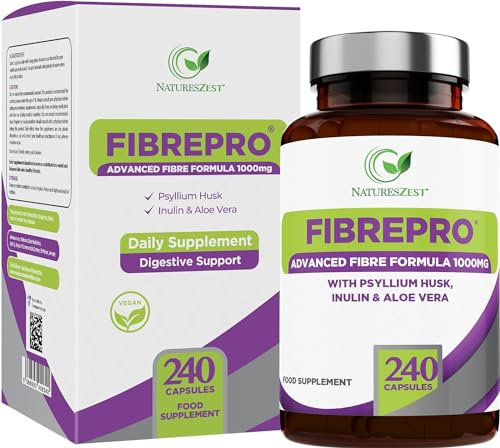 FibrePro 1000mg - Fibre Supplement -240 Psyllium Husk Capsules | High Strength Fiber Supplement Enriched with Prebiotic Inulin, Aloe Vera & Flaxseed | Vegan, Non GMO| UK Made - 4 Month Supply