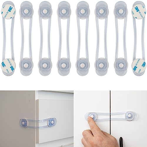 Universal Kindersicherung, 8 Stück, in Transparent, Sicherung von Schublade, Schrank, Toilette, Kühlschrank, Multifunktionssicherung zum Kleben, Schrankschloss ohne bohren, Babysicherung für Möbel
