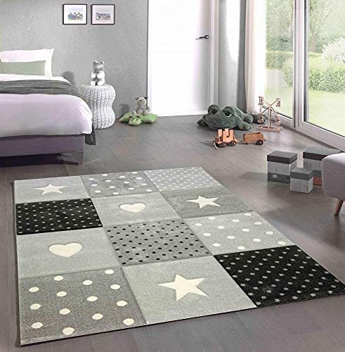 CARPETIA Kinderteppich Sterne Herzen Punkte Creme Schwarz Grau 140x200 cm