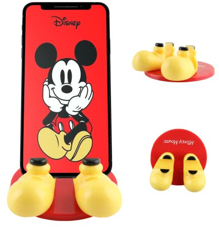 Disney Mickey Mouse Feet Cell Phone Holder with Bonus Decal Sticker- Cell Phone Stand for Desk Home/Office-Universal Desk Phone Stand Compatible with Android/iPhone and More- Red Mickey Decal