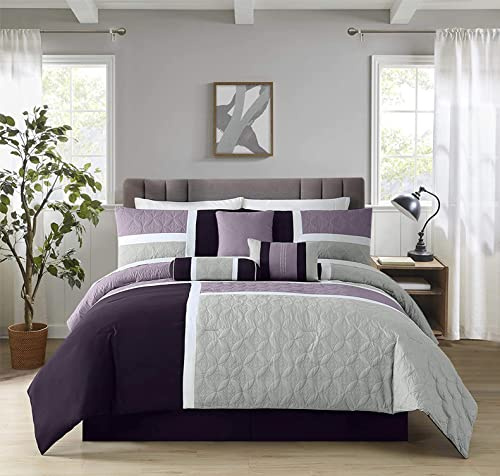 Chezmoi Collection Upland 7-teiliges Steppdecken-Set, Patchwork-Design, Lavendel/Grau/Lila, Queen-Size-Bett