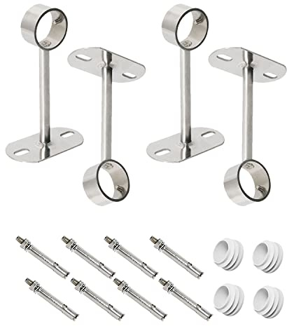 Ohamtes 4Pcs ID32mm(1-1/4), L150mm, Clothes Rail mounting Bracket, Shower Curtain Closet tie Rod Support Frame, Curtain Rod Flange Socket, Suitable for Ceiling or Wall mounting