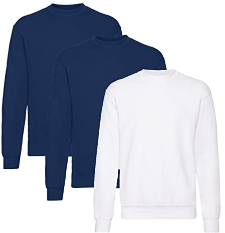 Fruit of the Loom HLKauf Bundle Herren Classic Set In Sweat, 3 Pack Sweatshirt,2X Navy + 1x Weiss + 1 HL Kauf Notizblock, L (3er Pack)
