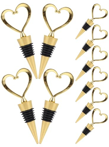 COLLBATH Tappi per Bottiglie di Vino Chiusura Sigillante Forma di Cuore in Lega Oro Set 12 Facile da Usare Design Creativo e Riutilizzabile per Vino Rosso e Bevande
