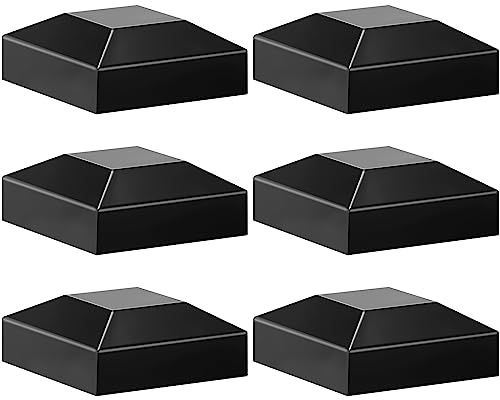 Dunzy Aluminum Fence Post Caps 2 x 2 Black Post Caps Fence Topper Pressure Fit Post Cover for Mailbox Metal Wood Plastic Vinyl Iron Deck Railing(6 Pcs)