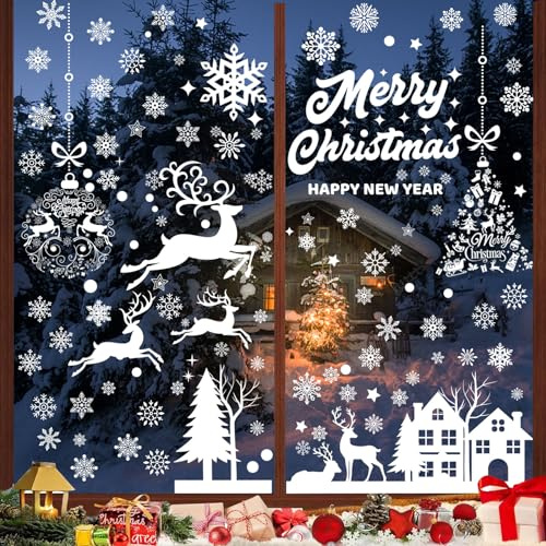 169 Weihnachts Fensterbilder, Fensterbilder Weihnachten Selbstklebend, Schneeflocken Fensterdeko für Fensterscheiben, Wiederverwendbar Statisch PVC Aufkleber, Weihnachtsdeko Weiß Winter Dekoration