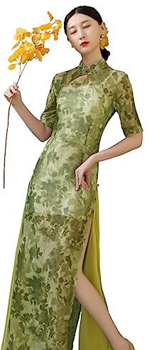 ROYAL SMEELA Vestito Lungo Qipao Fessura Donna Abito Cinese Verde Abiti Tradizionale Cinese Costume per Donne Cinese+Qipao Vestiti Donna Sexy