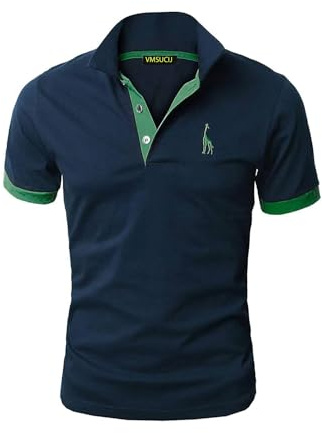 VMSUCIJ Hommes Broderie Girafe Coton Manche Courte Mode Classique Basique Col Polo Golf Chemise