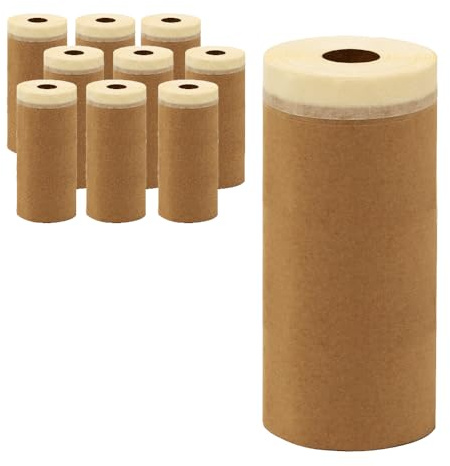 Alfa Papier de masquage adhésif – Ruban crêpe 300 mm x 25 m – 10 pièces | Protection en papier kraft recyclé 35g/m2, bords nets, résistant à 60 °C, se déchire à la main, idéal plinthes et fenêtres.
