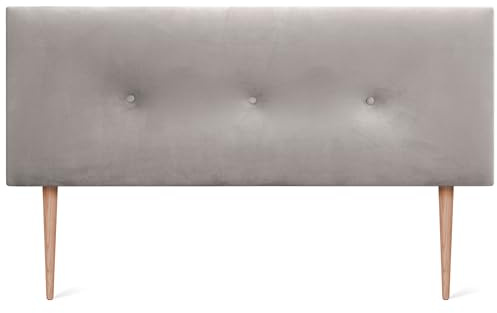 DHOME Kopfteil aus glattem Samt mit Knöpfen und Beinen, hohe Qualität, modernes gepolstertes Kopfteil, Luxus-Bett, gepolstertes Schlafzimmer (Beige, 135cm)