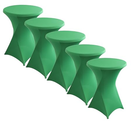 Stretch Stehtisch Hussen Spandex Stehtischhussen (Grün, 5er Set Ø 80-85 cm) | Bartische Hochzeit Erstärkung im Fußbereich Rund Tischdecke für Bistrotisch Cocktail-Party Weihnachten Deko