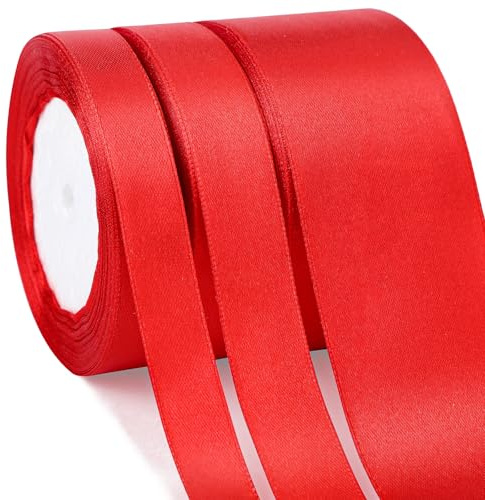 Augshy Rot Geschenkband 66 m - Schleifenband 10/15/50 mm, Weihnachtsband, Satinband für Geschenkverpackung, Weihnachten, Geburtstag, Deko