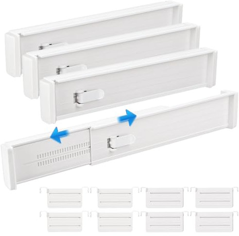 Farerkass 4er-Set Schubladentrenner Verstellbar, 6.3 cm hoch und 32-56 cm länge, Schubladen Organizer, Schubladenteiler aus Kunststoff für Kleiderschrank Küche Büro, Schlafzimmer