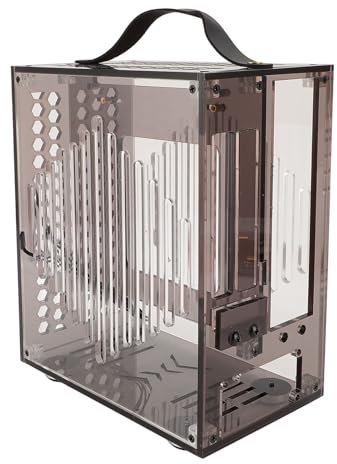 Caja de PC ITX en Miniatura de 23x20,5x12 Cm, Caja de PC Acrílica Transparente Caja de Computadora de Escritorio Portátil DIY Caja de Flujo de Aire Hueco Abierto de 360 (Black)