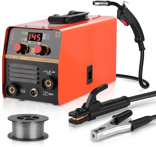 MIG Schweißgerät 120 A, Fülldraht Schweissgerät Set für Anfänger, IGBT Interver Schweißgerät mit Schweißhelm, Elektrodenschweißfunktion, 110/220V