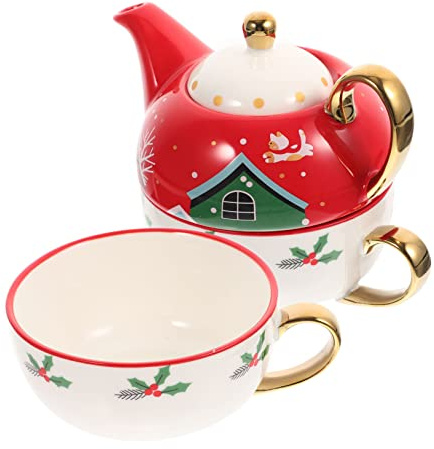 BEBEMOKO Keramik Weihnachtsteetassen Mit Untertassen Teetassen-untertasse Und Teekanne Cartoon-wasserbecher Für Büro Und Zuhause Geeignet Für Verschiedene Getränke
