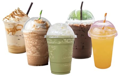 IMTINA Vasos Transparentes con Tapa Abovedada, Vasos Resistentes y Reutilizables para Batidos, Granizados, Smoothies y Frappés, Uso Profesional y Takeaway, 375ml – 95mm Ø, 50 Unidades