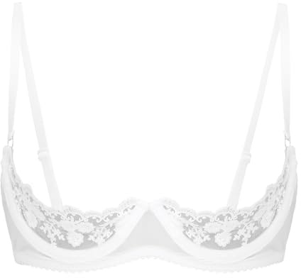 Raenseen Women's 1/4 Cup Sheer Lace Bra Unlined Tops Push Up Underwired Sponge No Padded Bralette